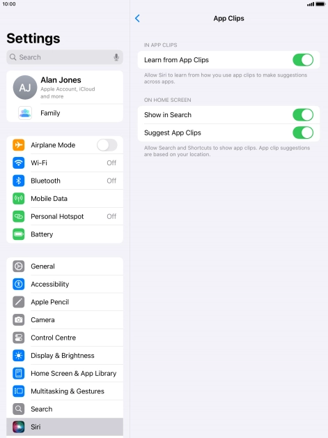 Press the indicators next to the required settings to turn them on or off.