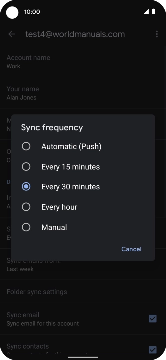 Press the required setting.