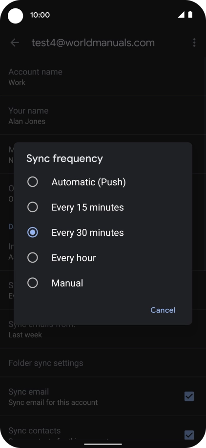 Press the required setting.