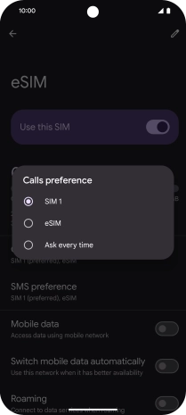Press the required setting.