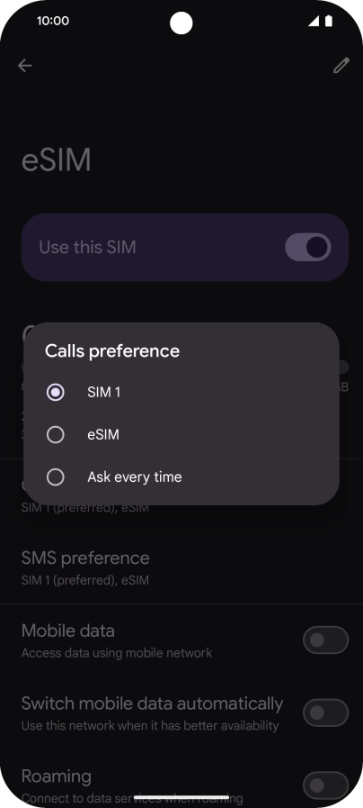 Press the required setting.