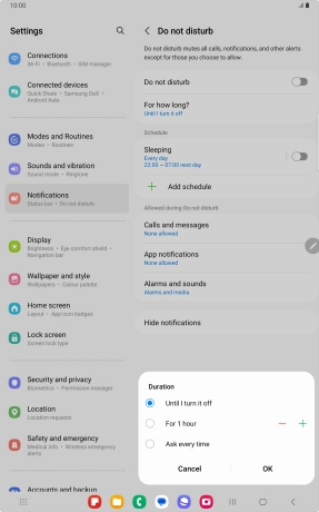 Press the required setting.