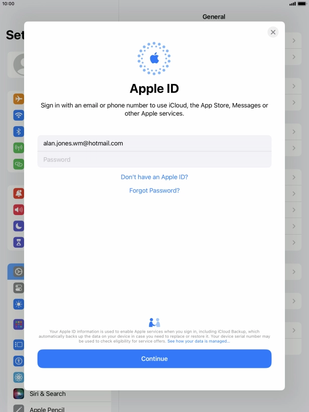 Press Password and key in the password for your Apple ID.