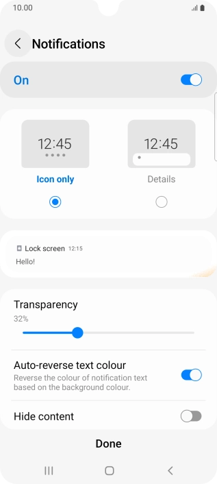 Press the required settings to turn them on or off.