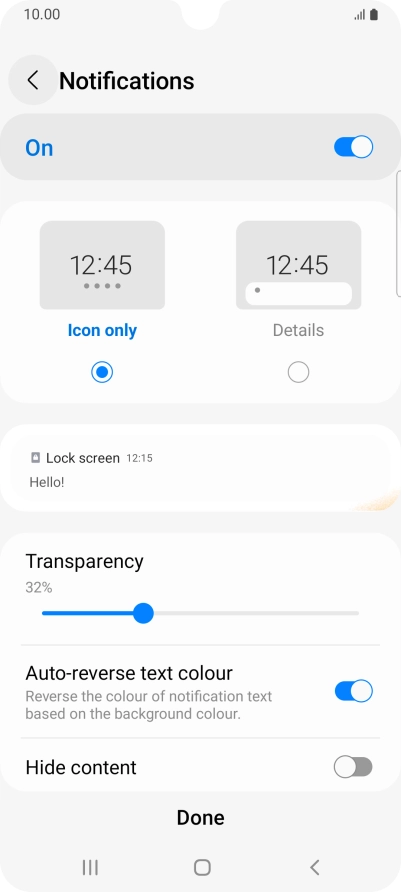 Press the required settings to turn them on or off.