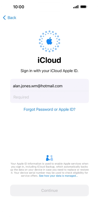 Press Required and key in the password for your Apple ID.