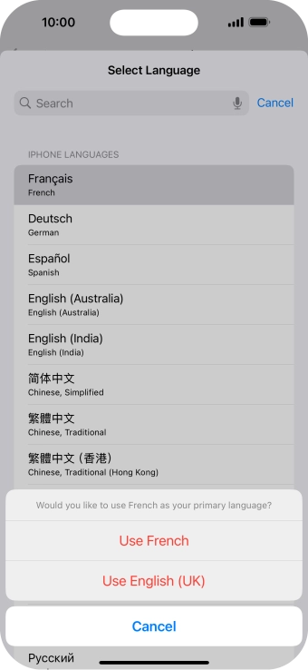To select the new language as the default phone language, press Use ‹language› .