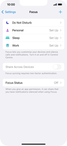 Press the required focus mode.