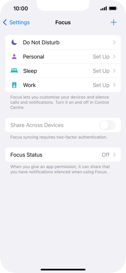 Press the required focus mode.