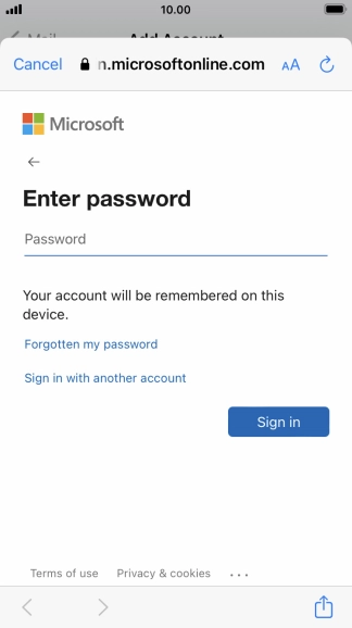 Press Password and key in the password for your email account.