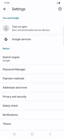 Press Privacy and security.