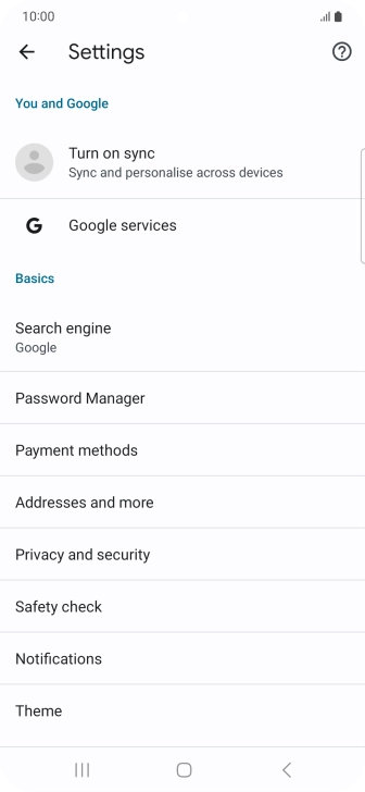 Press Privacy and security.