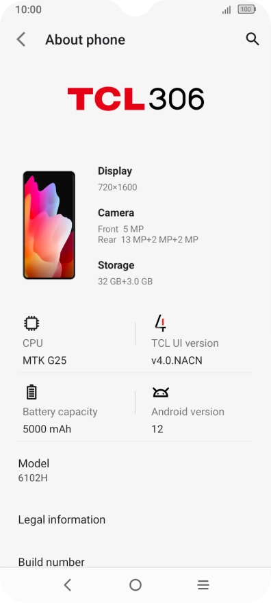 Your phone's software version is displayed below Android version.