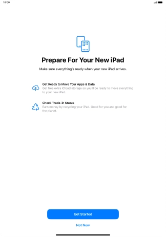 Press Get Started and follow the instructions on the screen to select the required settings and back up the tablet memory to iCloud. Once you've received your new iPad, you'll be able to restore the content of the iCloud backup.