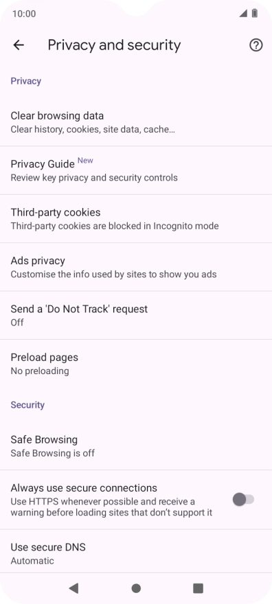 Press Clear browsing data.