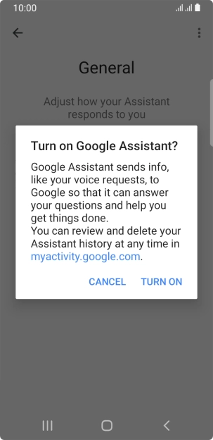 If you turn on the function, press TURN ON.