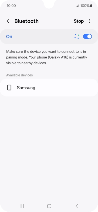 Press the required Bluetooth device and follow the instructions on the screen to pair the device with your phone.