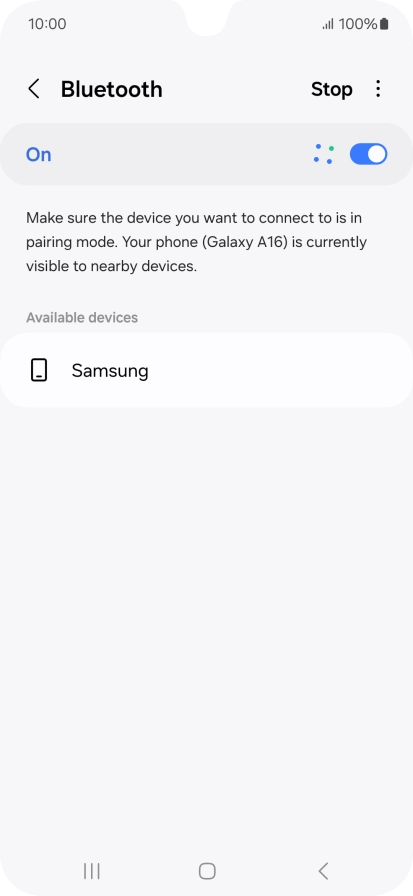Press the required Bluetooth device and follow the instructions on the screen to pair the device with your phone.
