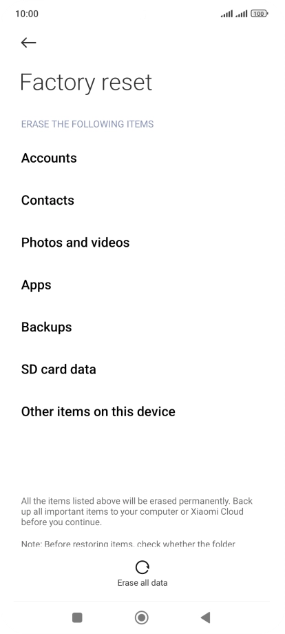 Press Erase all data.