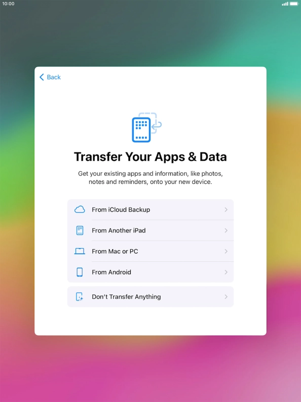 Press Don't Transfer Anything and follow the instructions on the screen to finish the activation.