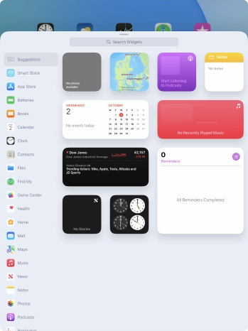 Press the required widget. Press the required widget.