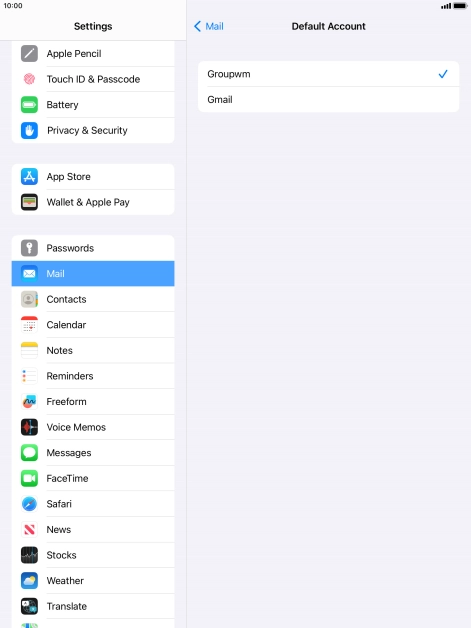 Press the required email account to select the email account as your default account. Press the required email account to select the email account as your default account.