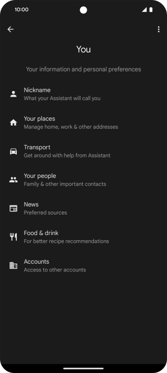 Press Nickname and follow the instructions on the screen to select phone owner settings.
