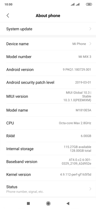 Your phone's software version is displayed next to Android version.