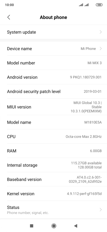 Your phone's software version is displayed next to Android version.