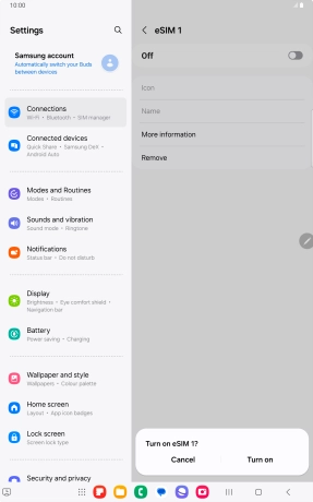 If you turn on eSIM, press Turn on. If you turn on eSIM, press Turn on.