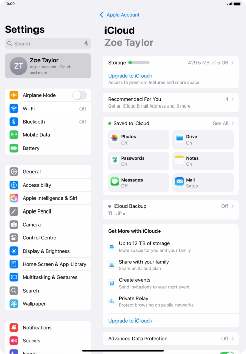 Press iCloud Backup.
