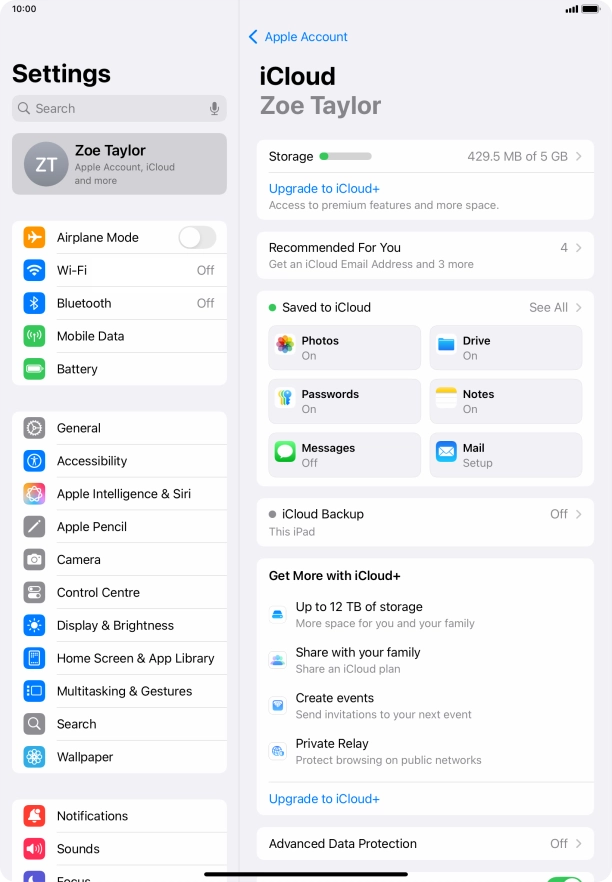 Press iCloud Backup.