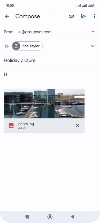 Press the send icon when you've finished your email message.