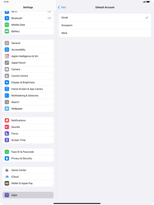 Press the required email account to select the email account as your default account.