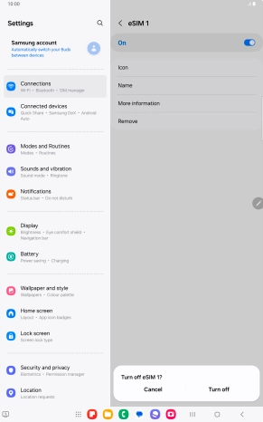 If you turn off eSIM, press Turn off.