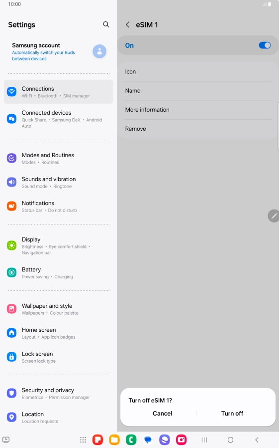 If you turn off eSIM, press Turn off.