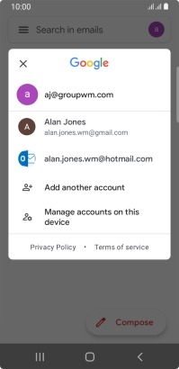 Press the required email account. Press the required email account.