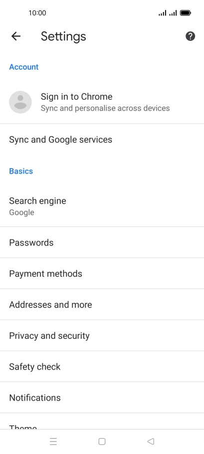 Press Privacy and security.
