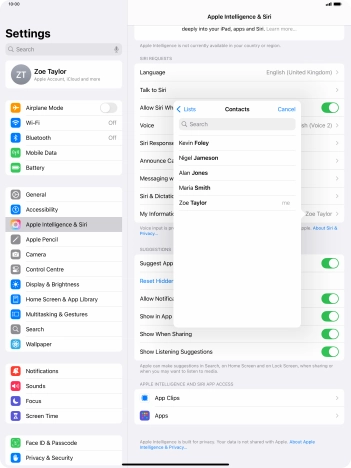 Press the required contact.