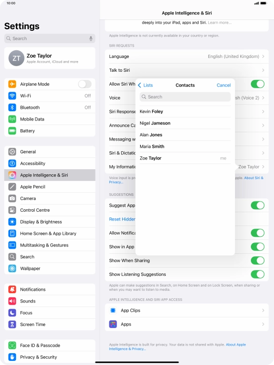 Press the required contact.