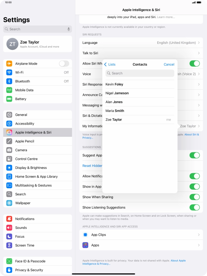 Press the required contact.