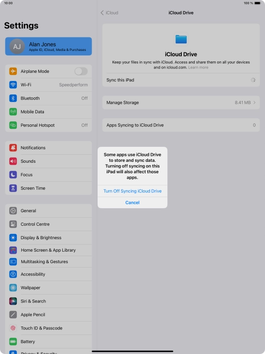 If you turn off the function, press Turn Off Syncing iCloud Drive.