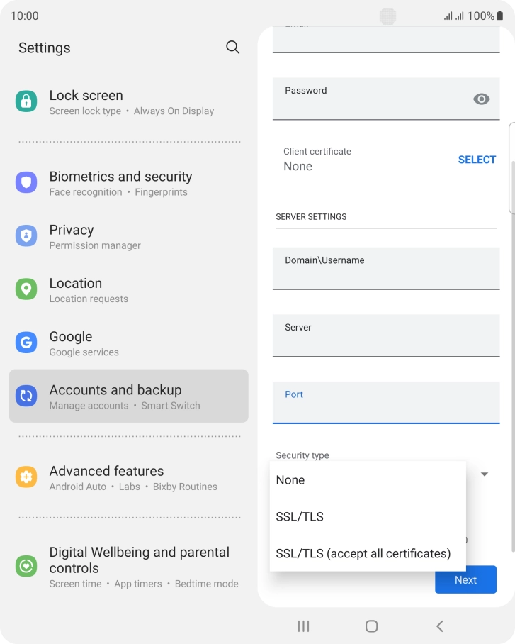 Press the required setting.