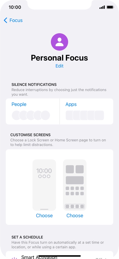 Press People and follow the instructions on the screen to select which contacts you would like to receive calls and notifications from when the selected focus mode is active.