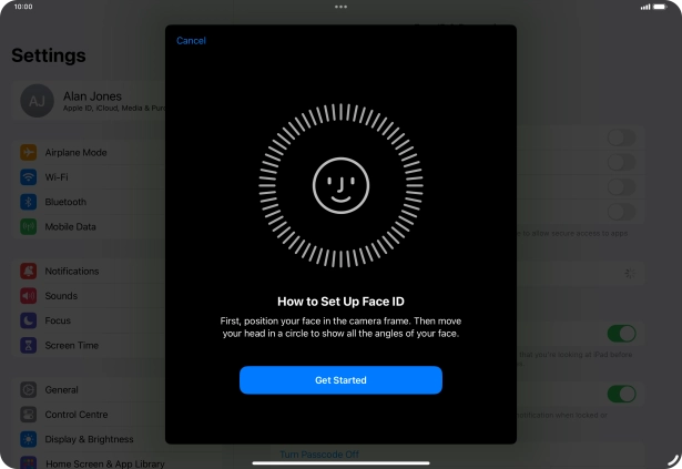 Press Get Started and follow the instructions on the screen to set up Face ID.