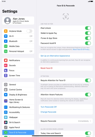 Press the indicators next to the required settings to turn them on or off.