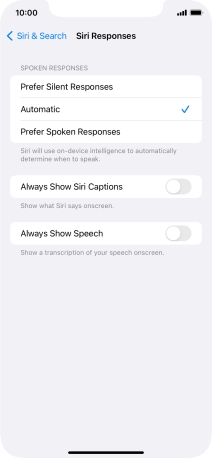 Press the required setting.