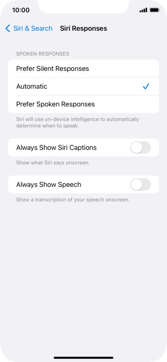 Press the required setting.