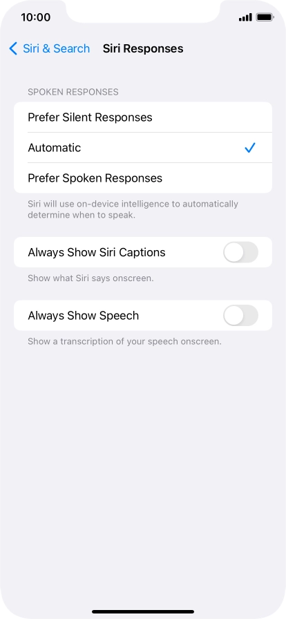 Press the required setting.