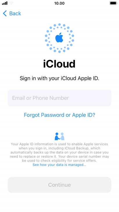 Press Email or Phone Number and key in the username for your Apple ID.